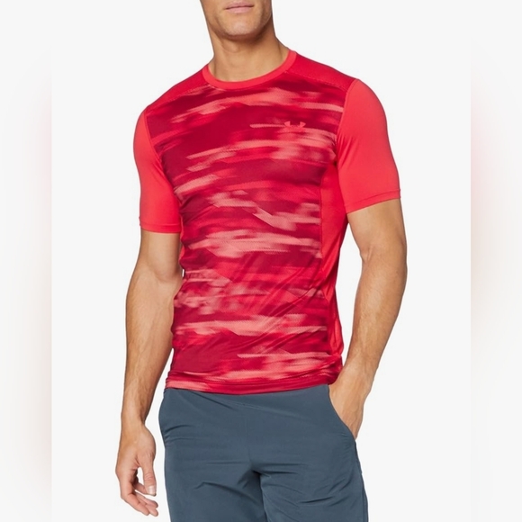 Under Armour Heat Gear Fitted Orange & Dark Red Shirt - Picture 1 of 10